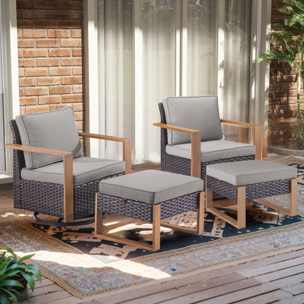 Lark Manor Drazen Outdoor Swivel Glider Chair Set With Ottomans - 360 ...